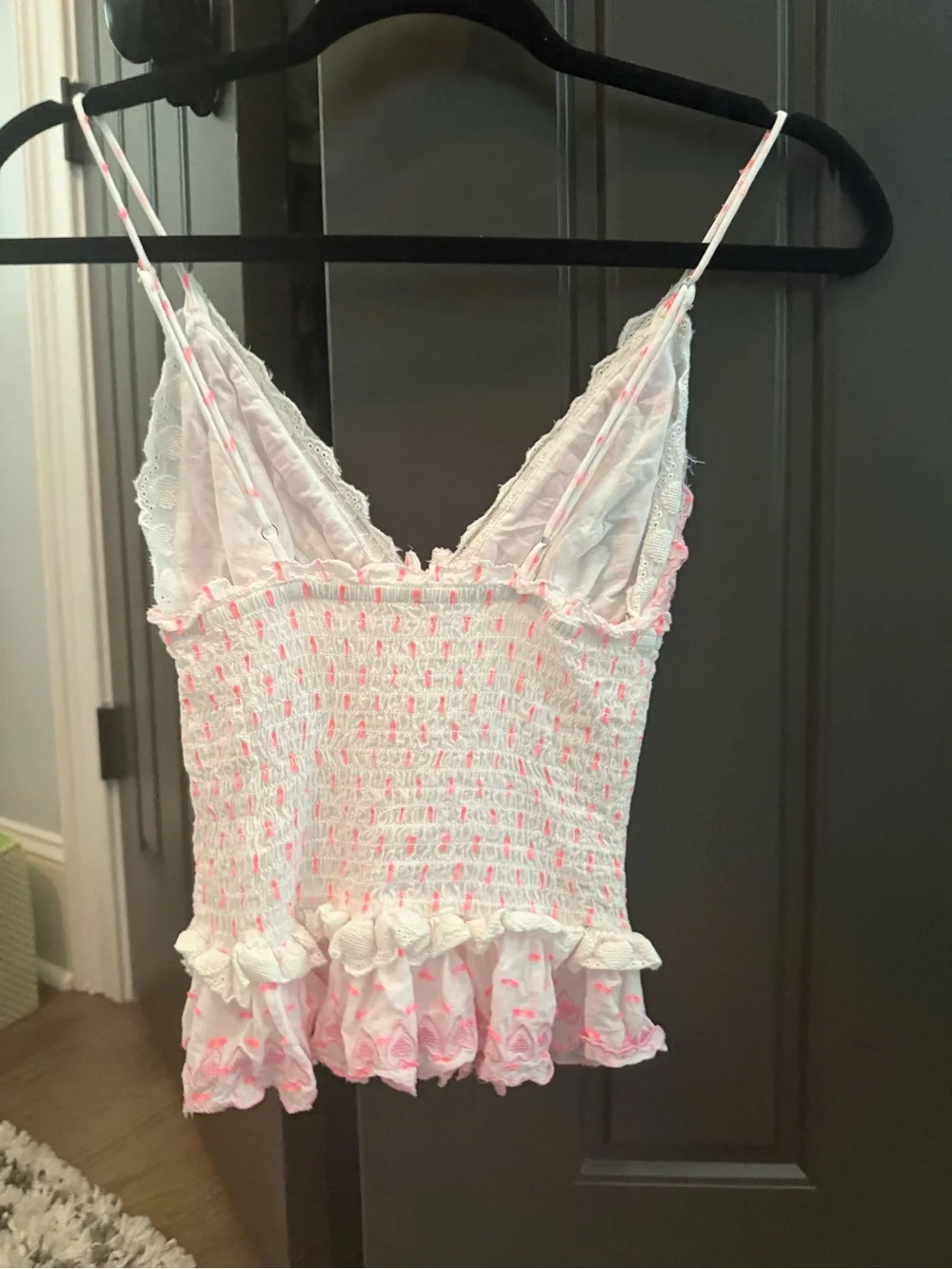 Free People Pink and White Ruffle and Lace Top
